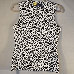 Theory Womens Stretch Leopard Print Tight Knit Round Neck Tank‎ Top Medium